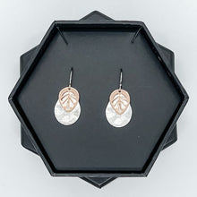Load image into Gallery viewer, Rose gold leaf on textured silver dangles
