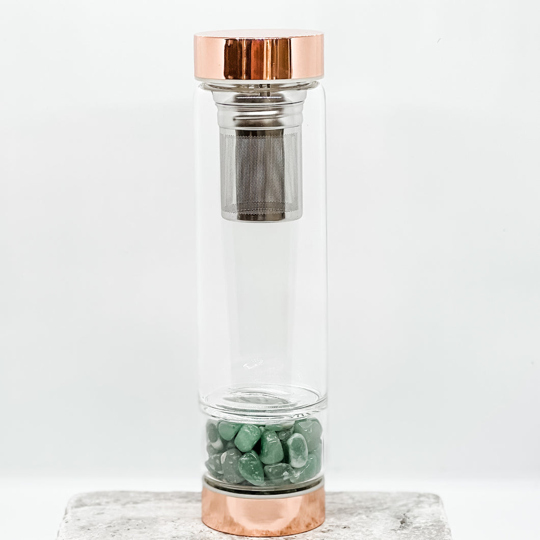 GREEN AVENTURINE- Glass Bottle with Tea Infuser