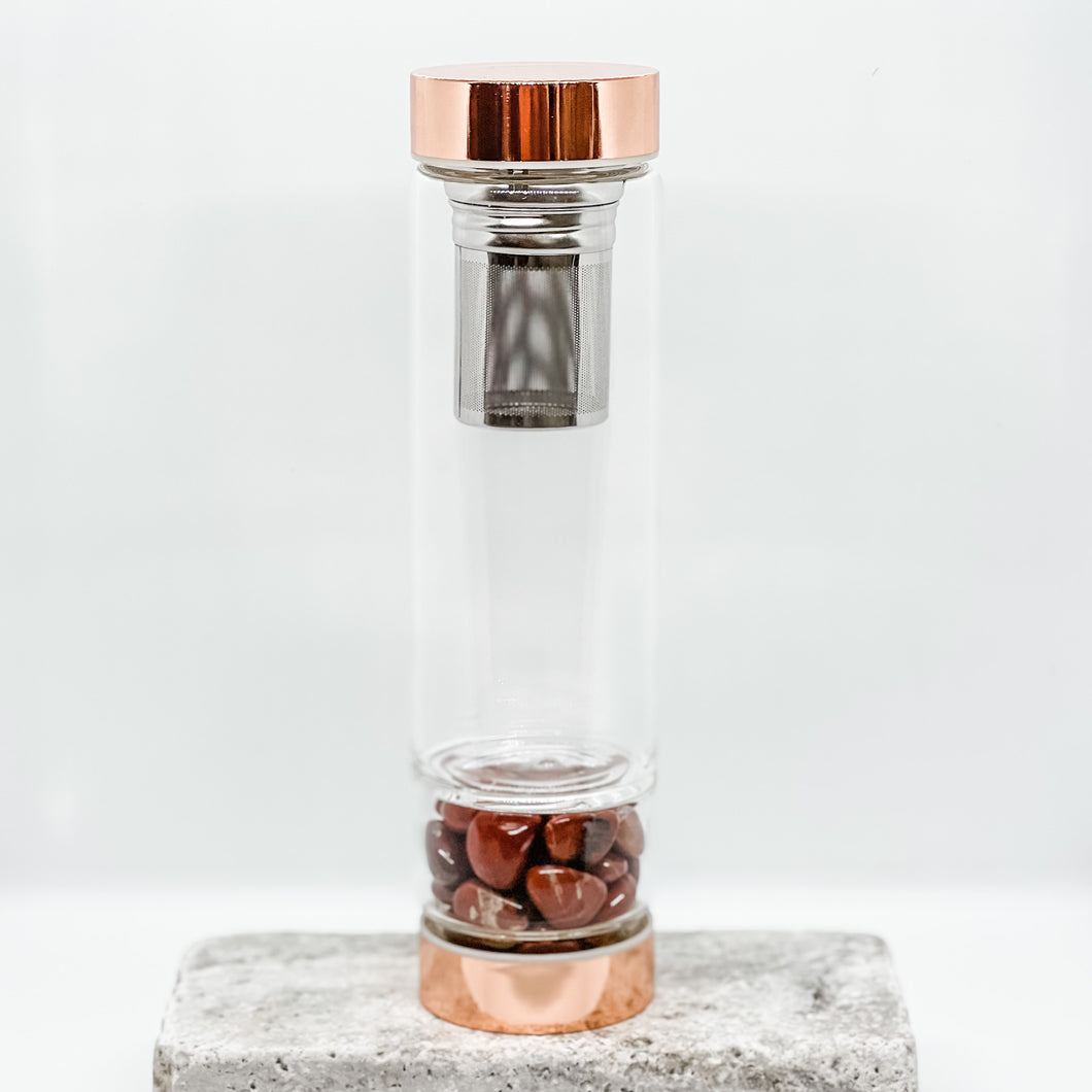 RED JASPER-Glass Bottle with Tea Infuser