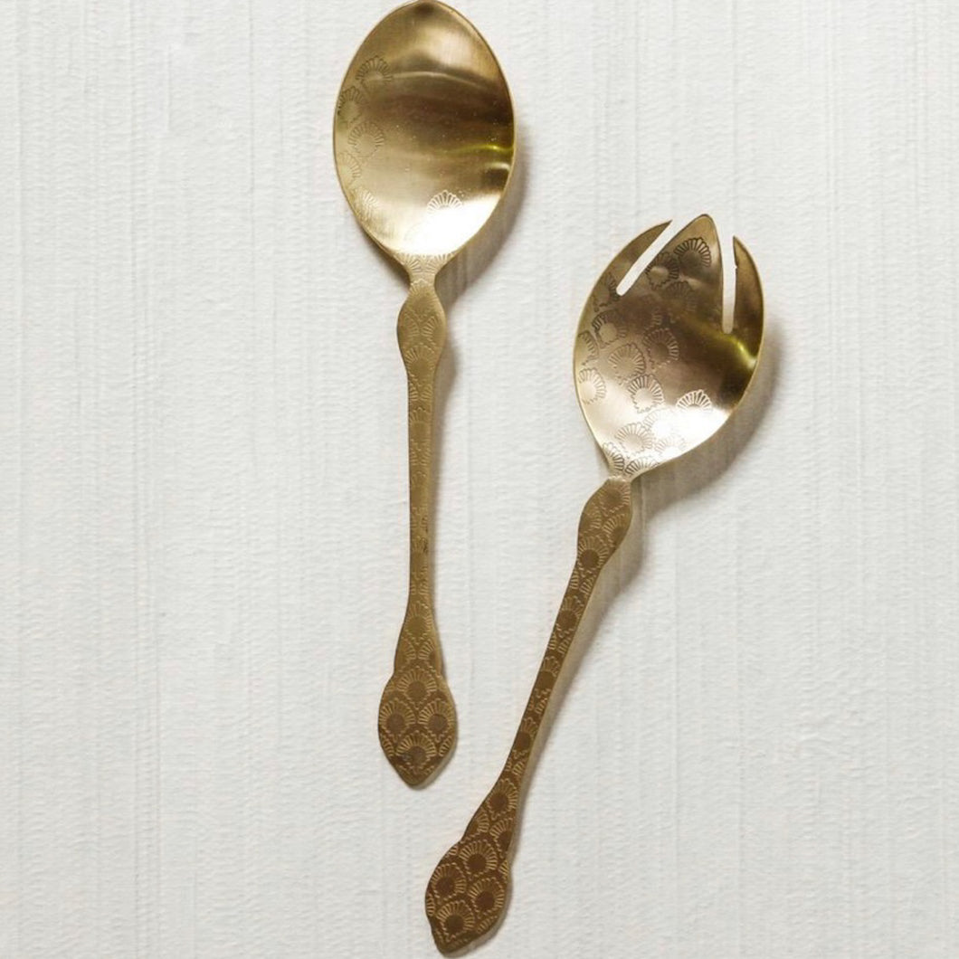 Etched Salad Servers-Champagne