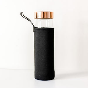 BLACK OBSIDIAN- Glass Bottle with Tea Infuser